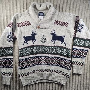 Vtg Woolrich Deer & Tree Cowl Neck Mens Med Sweater Beige *small Hole In Sleeve